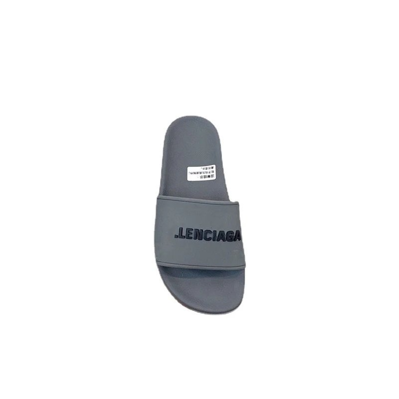 Lenciaga Logo Black Slide Sandals