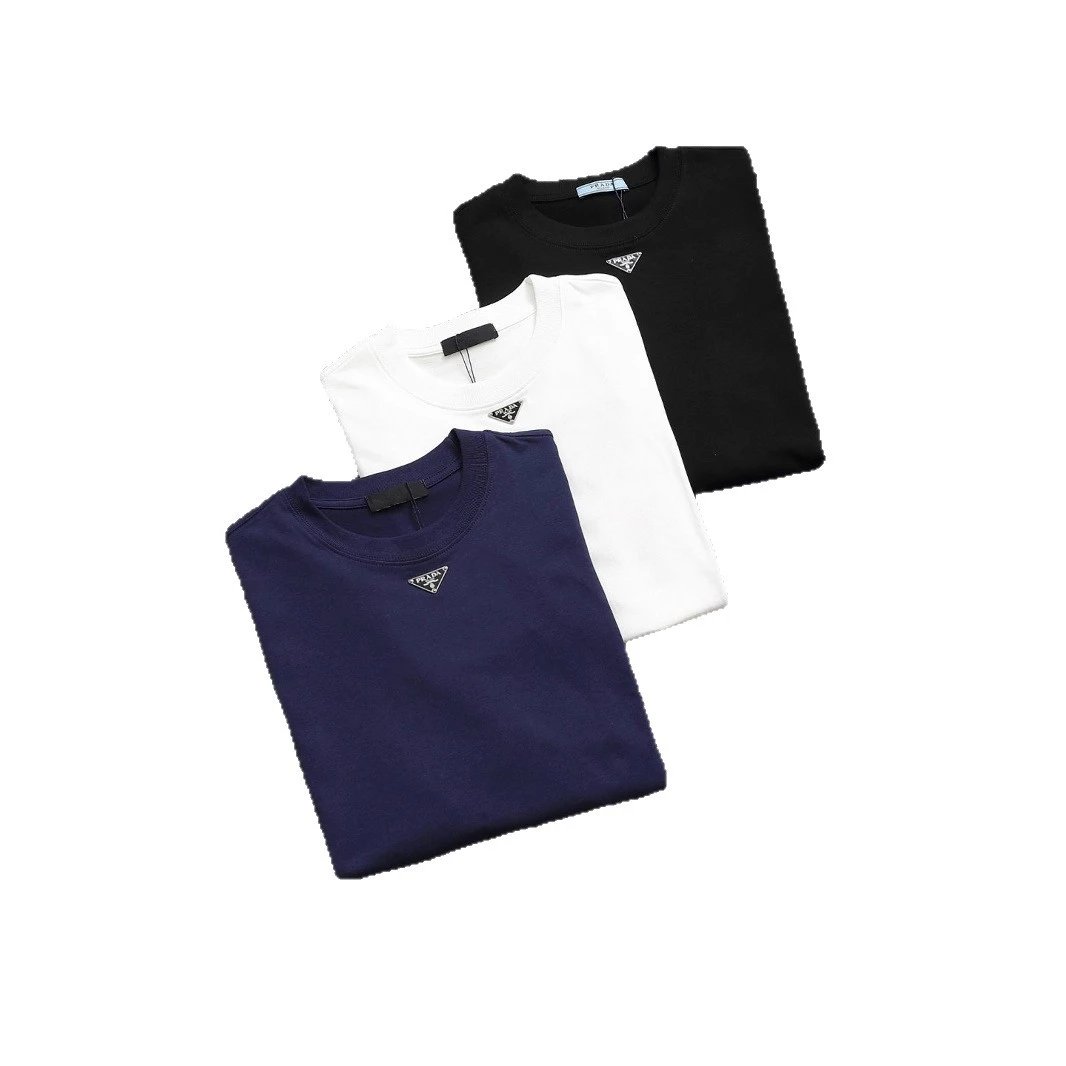 Prada Logo Print White Black Pink Navy Beige Casual T-Shirt