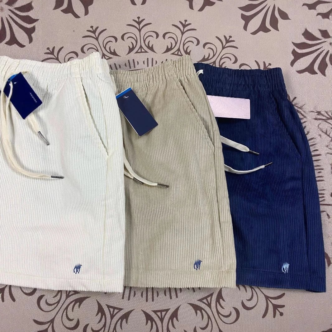 Corduroy Shorts Beige Navy White Elastic Waist休闲短裤