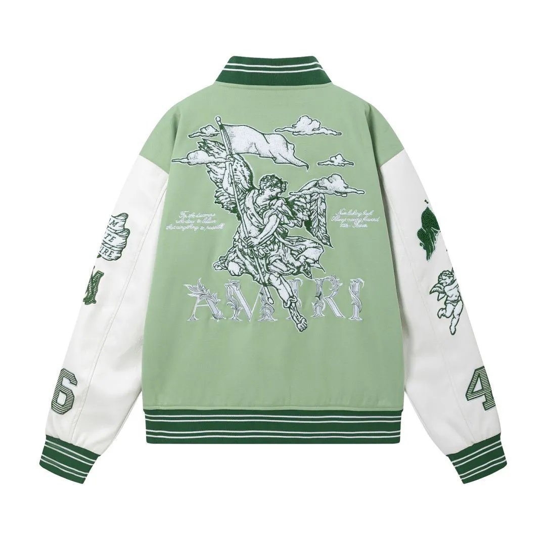 Amiri Varsity Jacket Green Black Embroidered Graphic Bomber