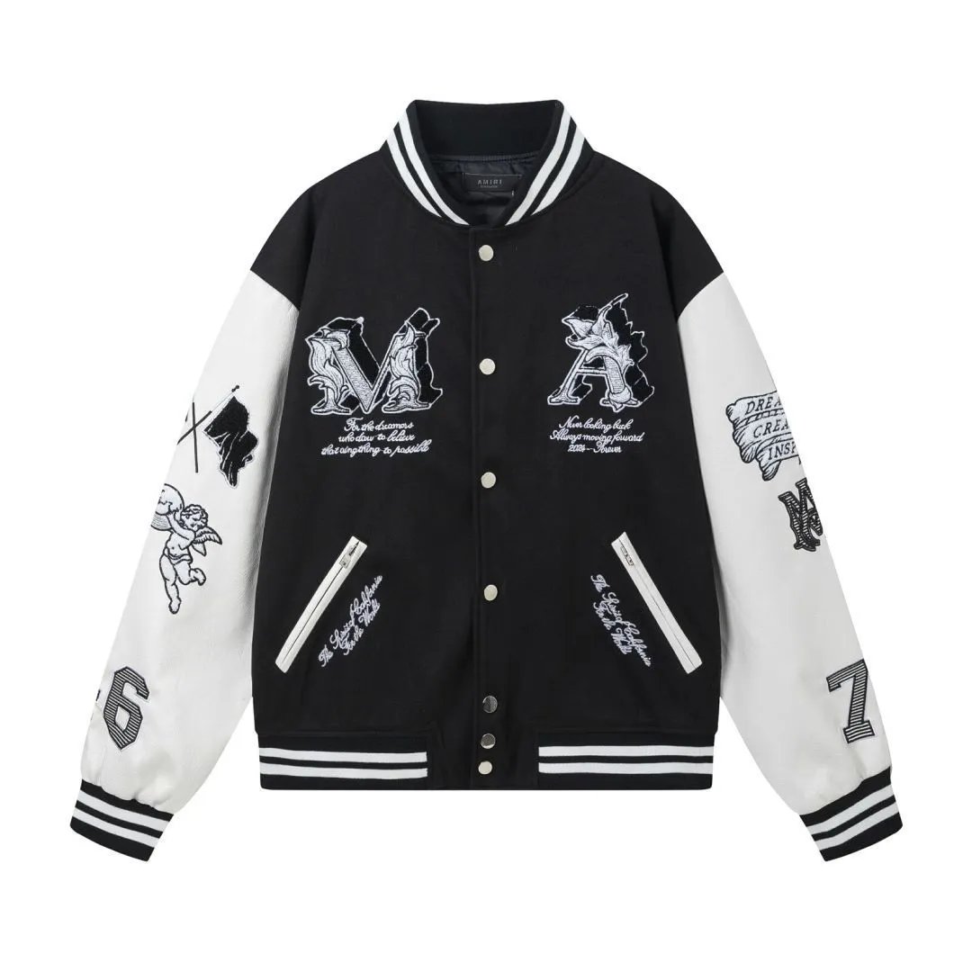 Amiri Varsity Jacket Green Black Embroidered Graphic Bomber
