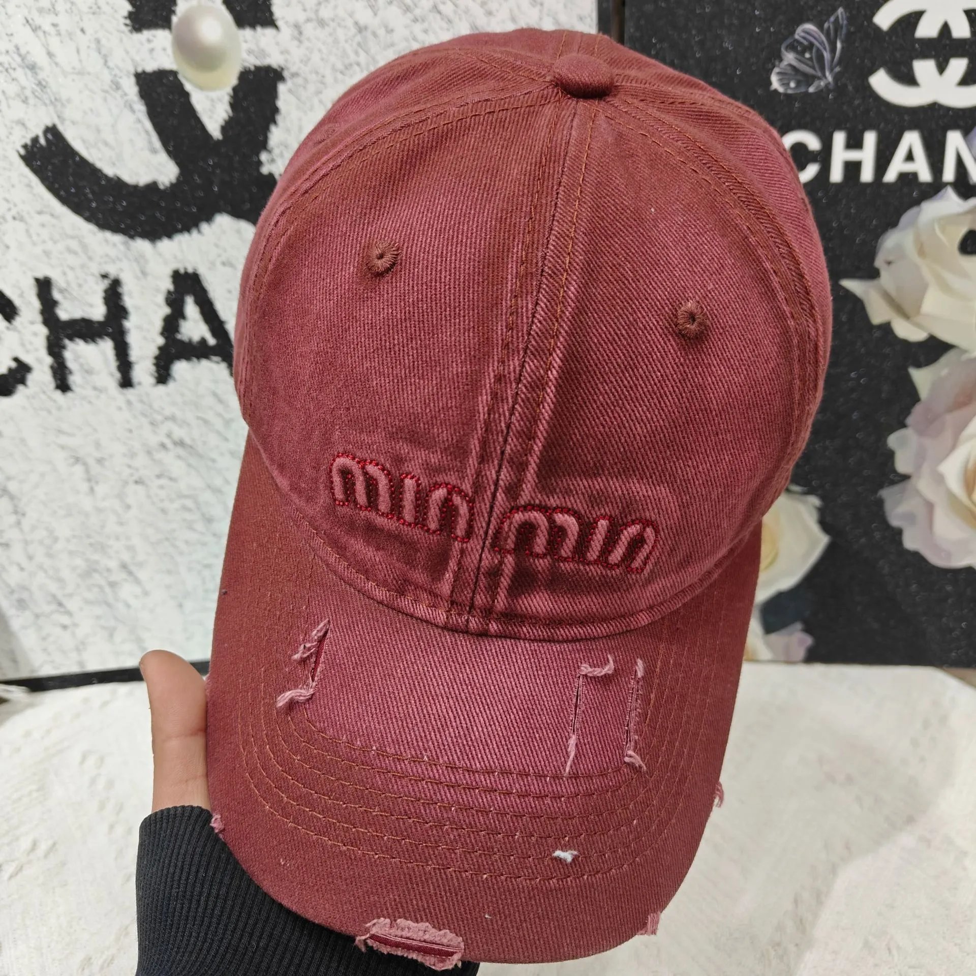 Miu Miu Beige Embroidered Baseball Cap