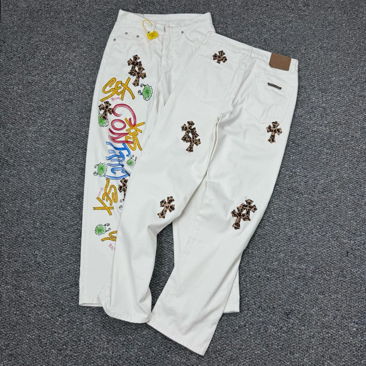 Chrome Hearts Black Cross Embroidered Straight Leg Jeans