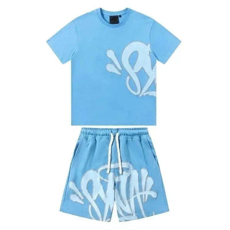 Graffiti Print Hoodie And Shorts Set Multicolor Streetwear