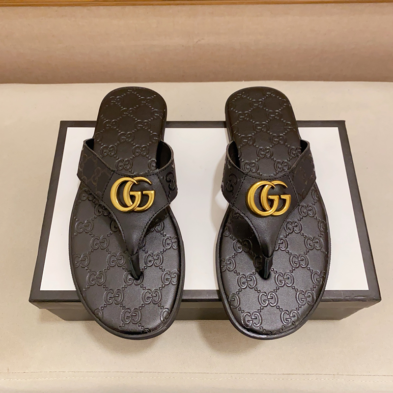 Gucci Marmont Black Monogram Flip Flops