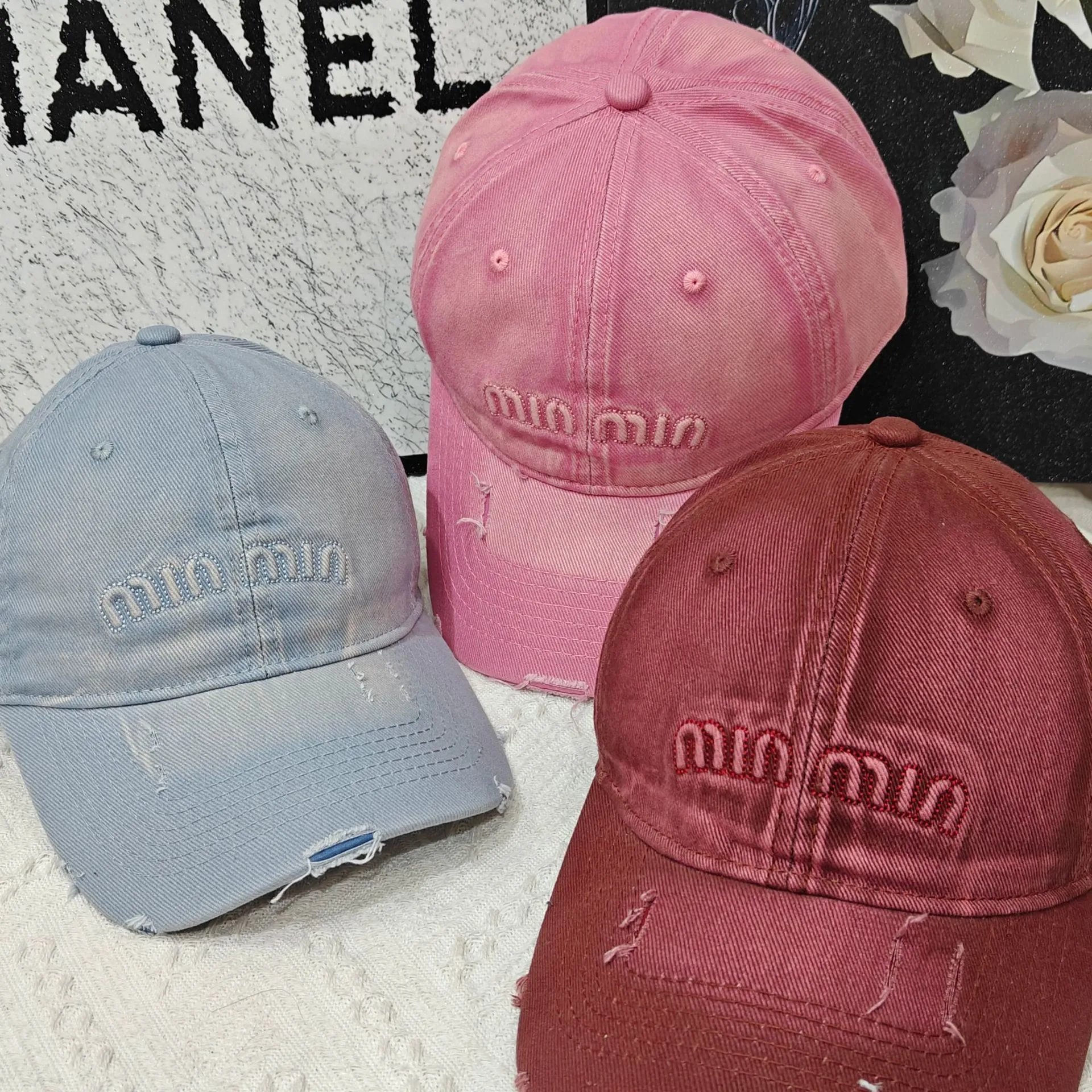 Miu Miu Beige Embroidered Baseball Cap