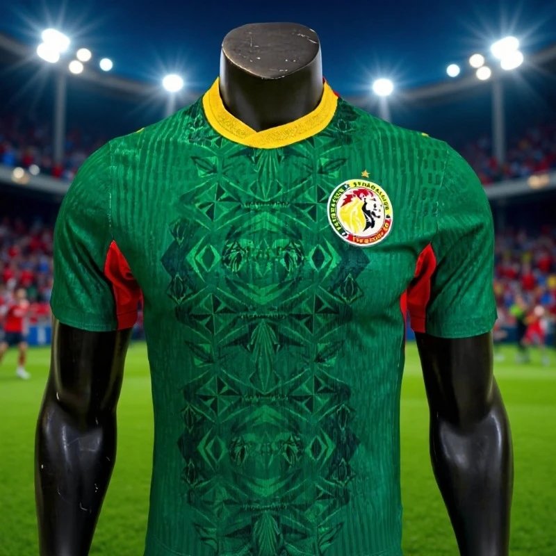 Green Patterned Football Jersey with Yellow Collar