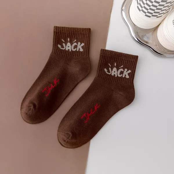 Design Jack Embroidered Crew Socks Brown - 1