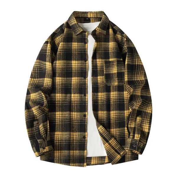 Design Flannel Shirt Black Yellow Plaid Shirt Tops.shirt - 1