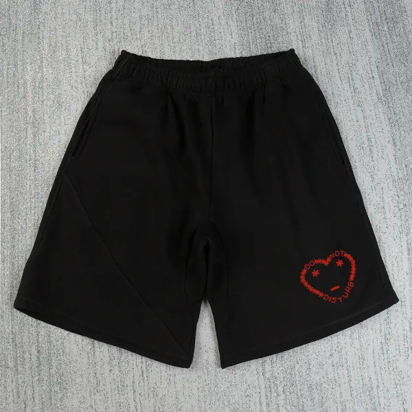 Design Heart Logo Embroidered Black Sweat Shorts - 1