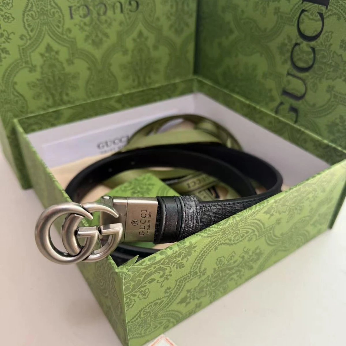 Gucci GG Marmont Web Belt Beige and Black Canvas Belt - 9