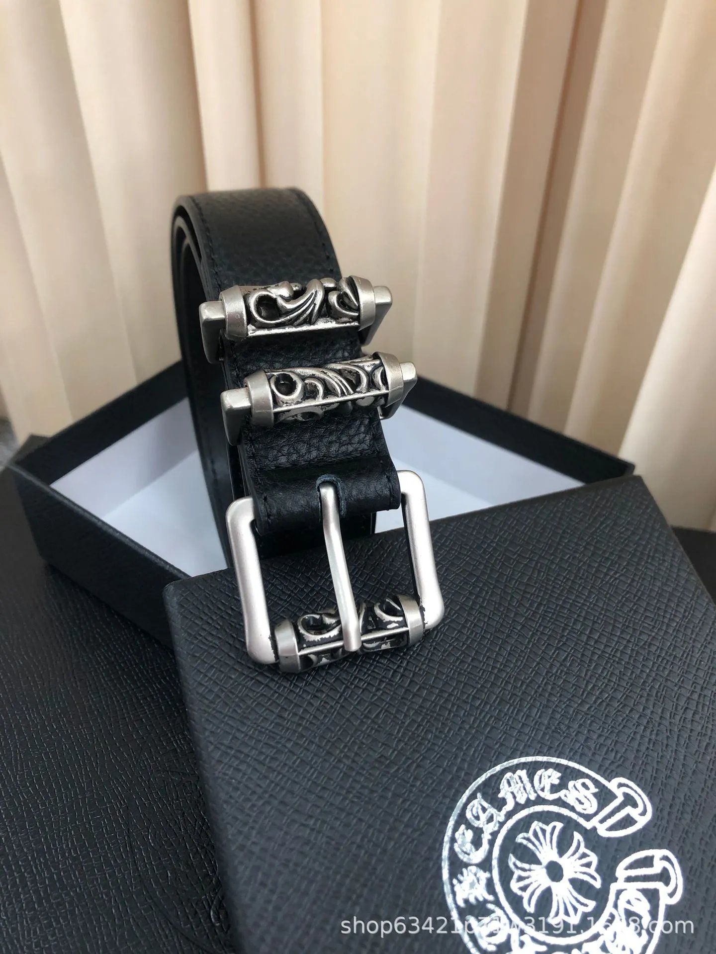 Chrome Hearts Double Stud Leather Belt Black - 5