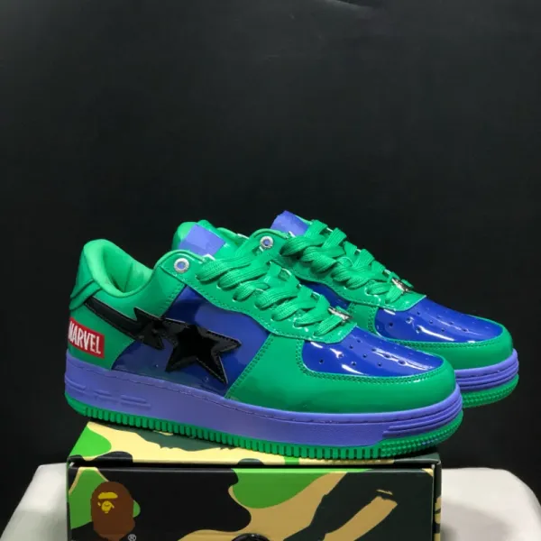 A Bathing Ape x Marvel Bape Sta Low Green Blue Purple Sneakers - 1
