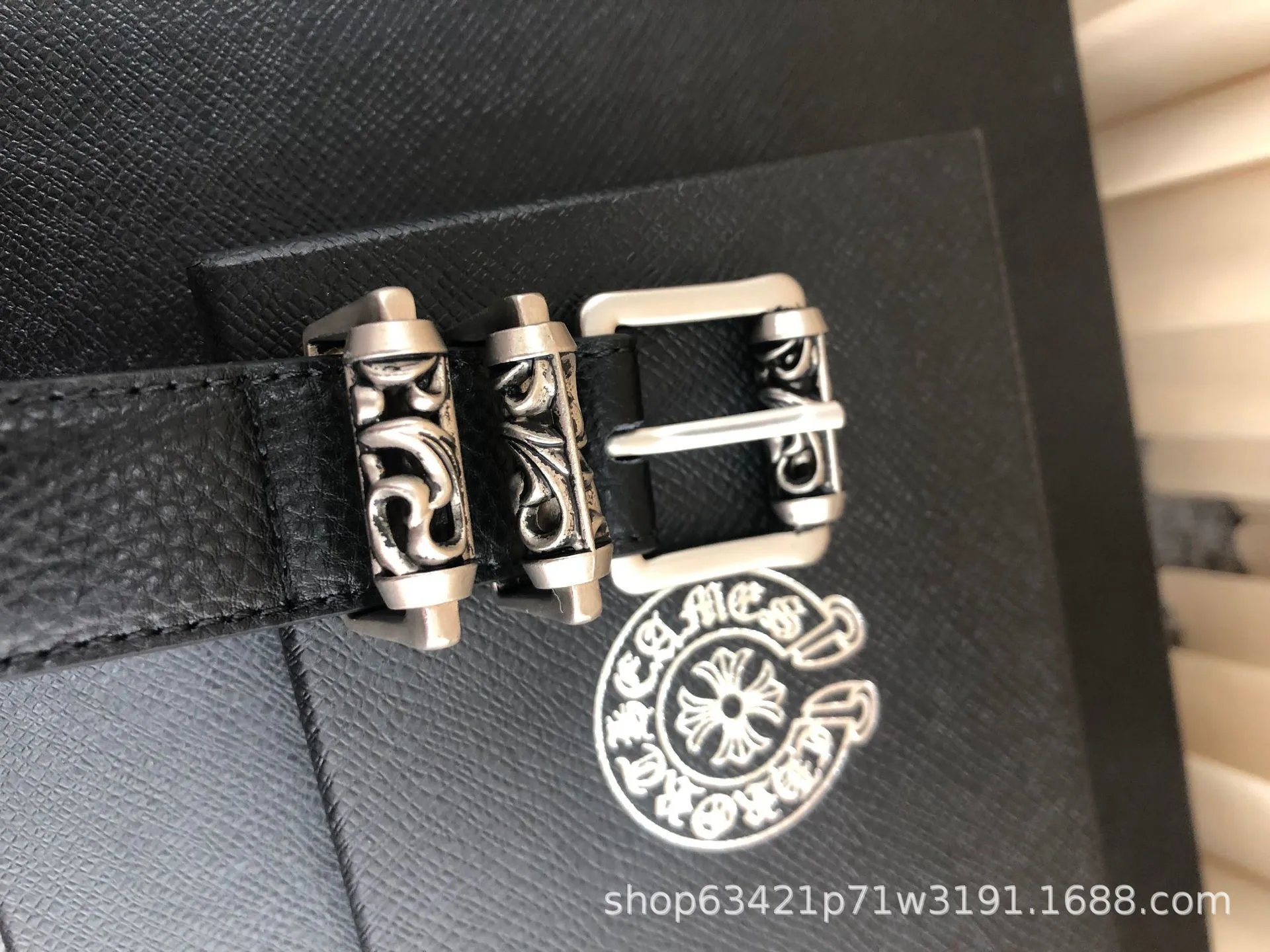 Chrome Hearts Double Stud Leather Belt Black - 9