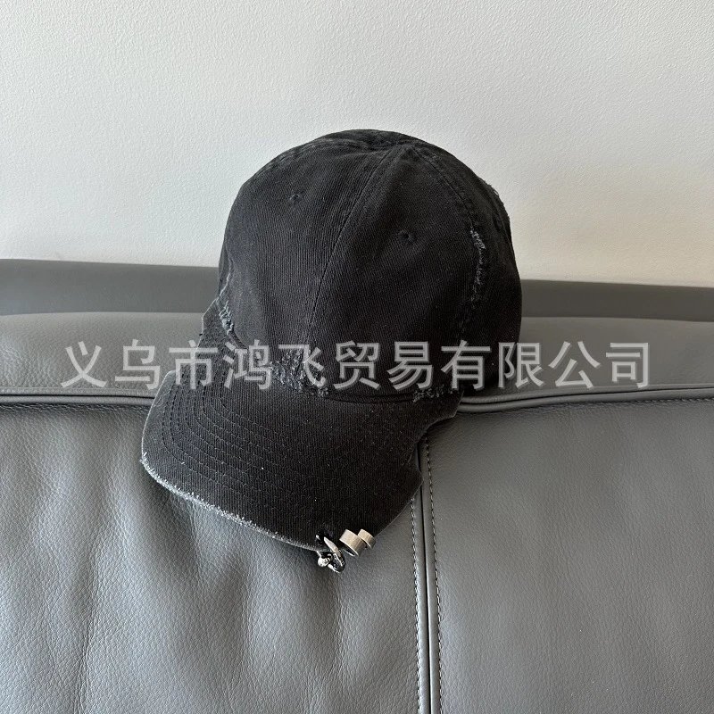Distressed Black Denim Baseball Cap