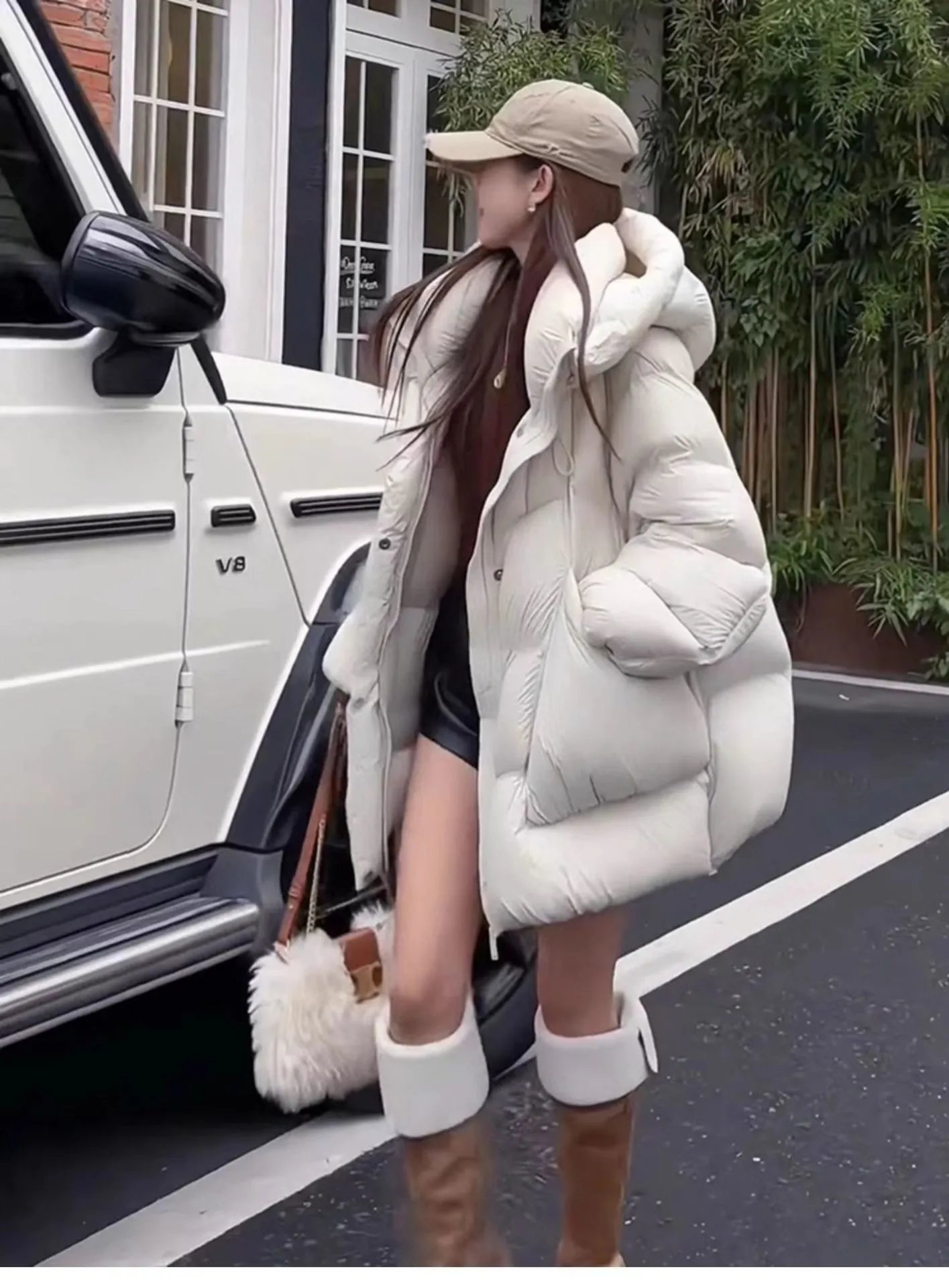 Chanel Logo Cap + Oversized Puffer Coat in Burgundy Down Jacket - 15
