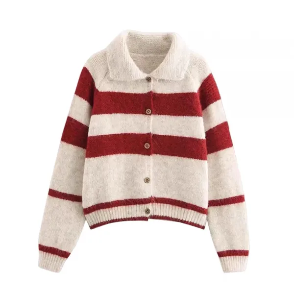 Design Striped Collar Cardigan Yellow and White Knit Cardigan - 7