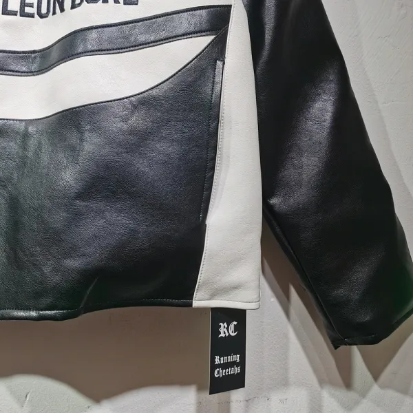 Aimé Leon Dore Leather Racing Jacket Black and White - 19