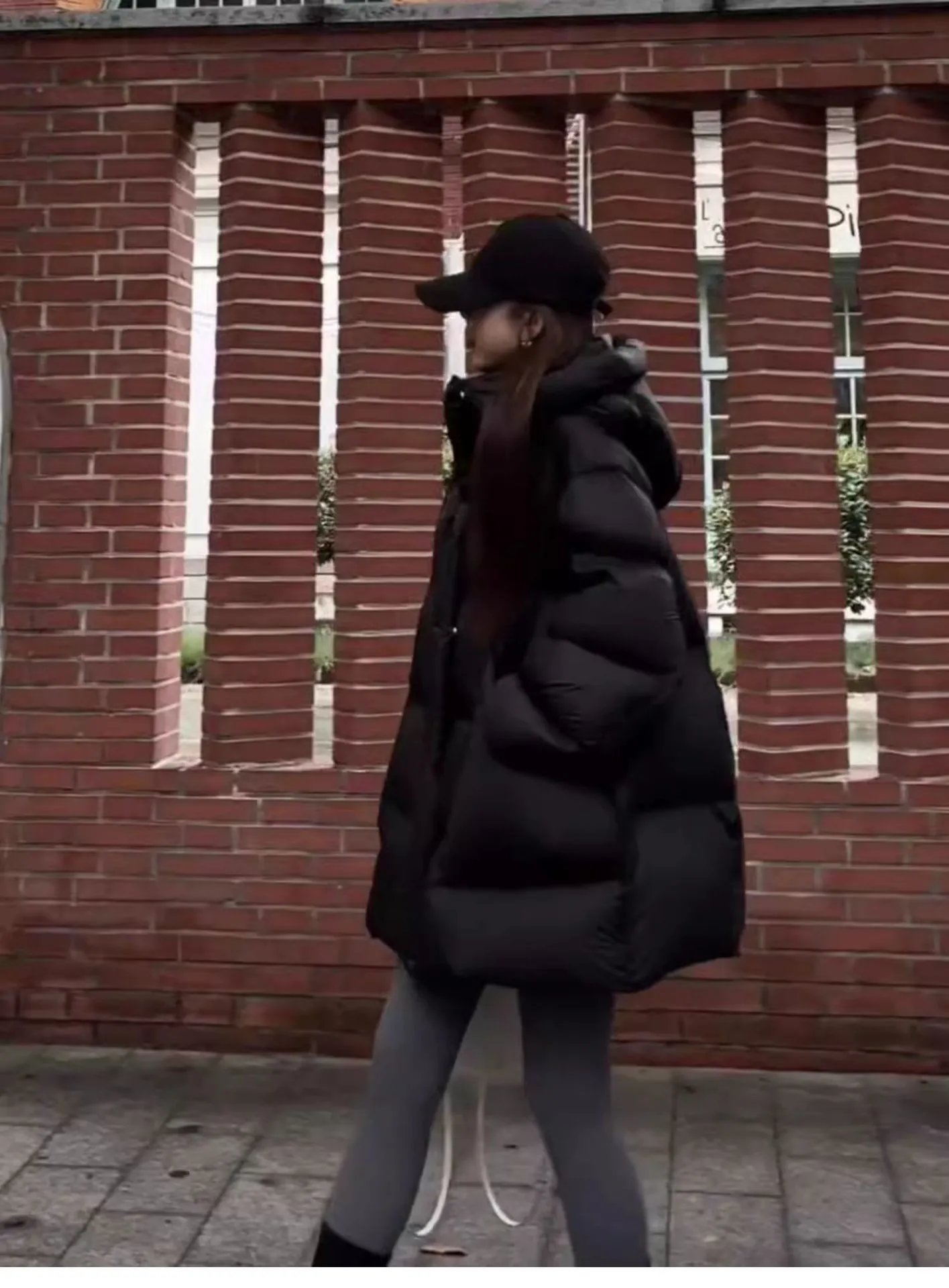 Chanel Logo Cap + Oversized Puffer Coat in Burgundy Down Jacket - 34