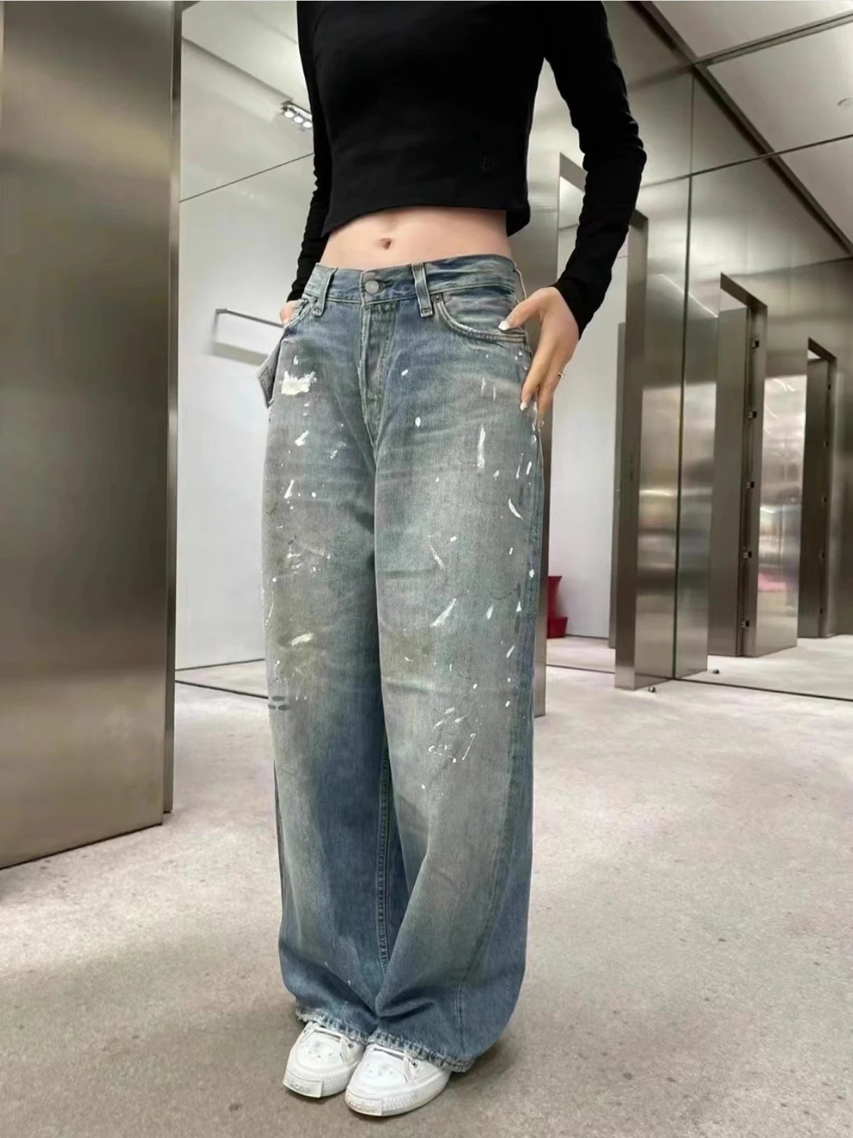 Levi's 501 Paint-Splatter Washed Light Blue Jeans - 20