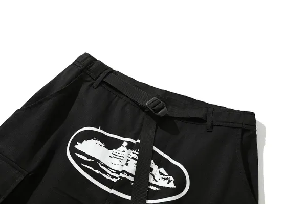 Design Cargo Shorts with Ship Graphic and Detachable Belt Navy - 6
