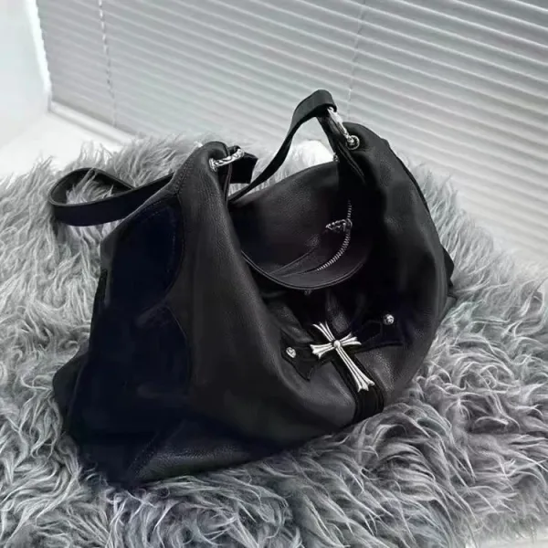 Chrome Hearts Cross-Embossed Leather Hobo Bag Black - 8