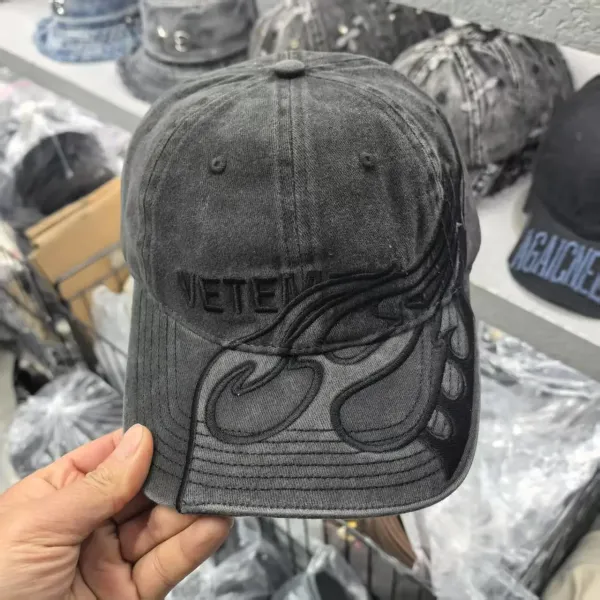 Vetements Flame Embroidered Washed Denim Baseball Cap Gray - 6