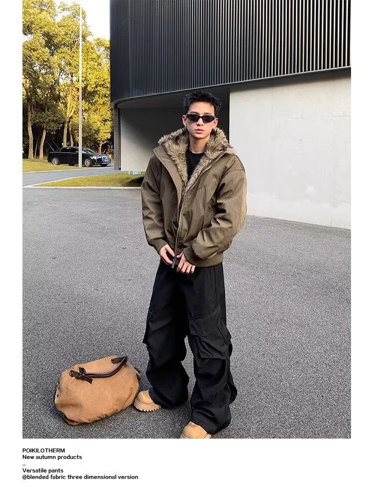 Design Olive Green Faux Fur Collar Bomber Jacket Outerwear.jacket - 5