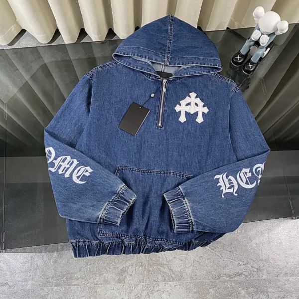Chrome Hearts Denim Half-Zip Hoodie Blue - 3