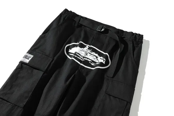 Design Cargo Pants with Neon Green Ship Logo Black - 6