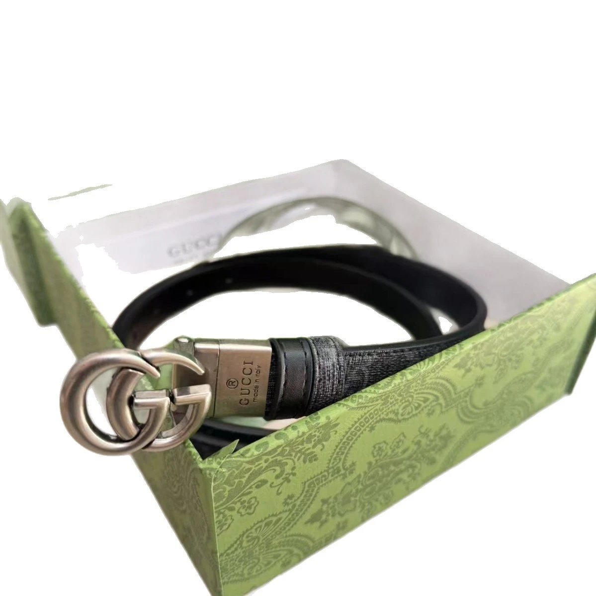 Gucci GG Marmont Web Belt Beige and Black Canvas Belt - 10