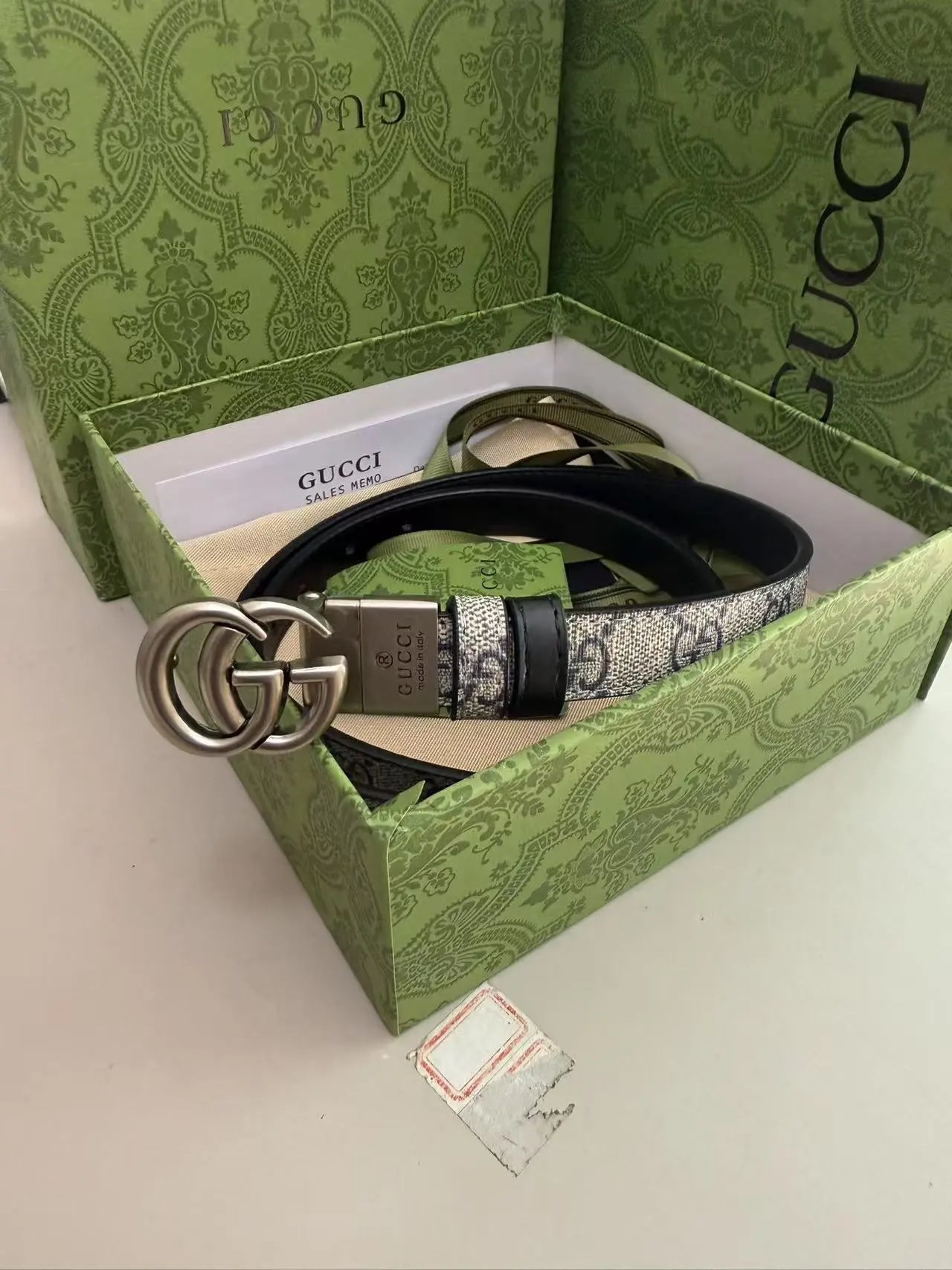 Gucci GG Marmont Web Belt Beige and Black Canvas Belt - 2