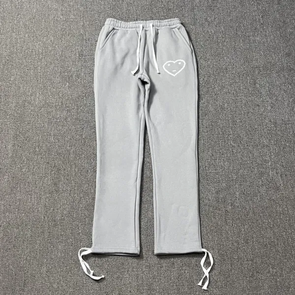 Design Heart Embroidery Drawstring Sweatpants Gray - 1
