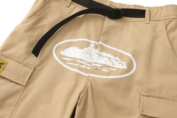 Design Cargo Shorts with Ship Graphic and Detachable Belt Navy - 17