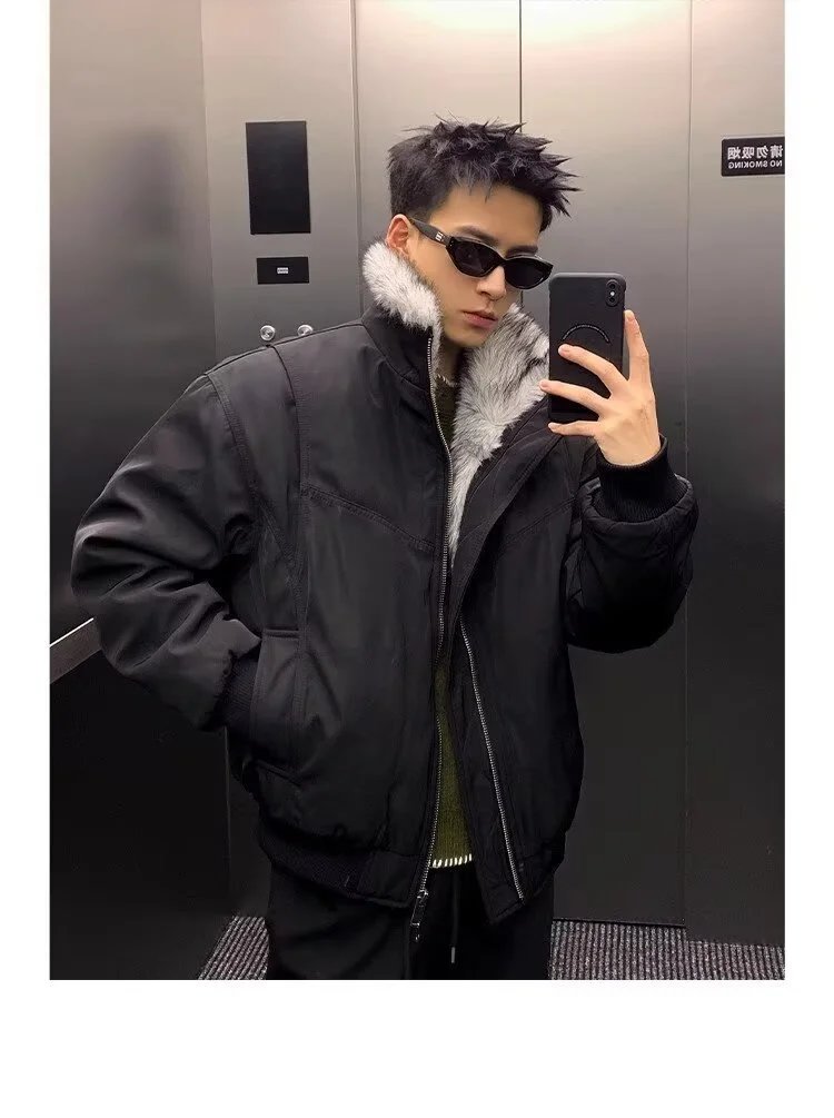 Design Olive Green Faux Fur Collar Bomber Jacket Outerwear.jacket - 6