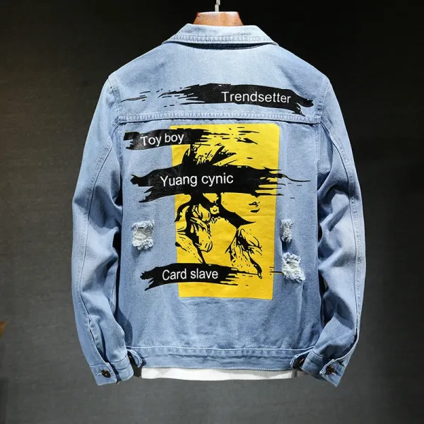 Design Denim Jacket with Graphic Print Light Blue Denim Jacket - 1