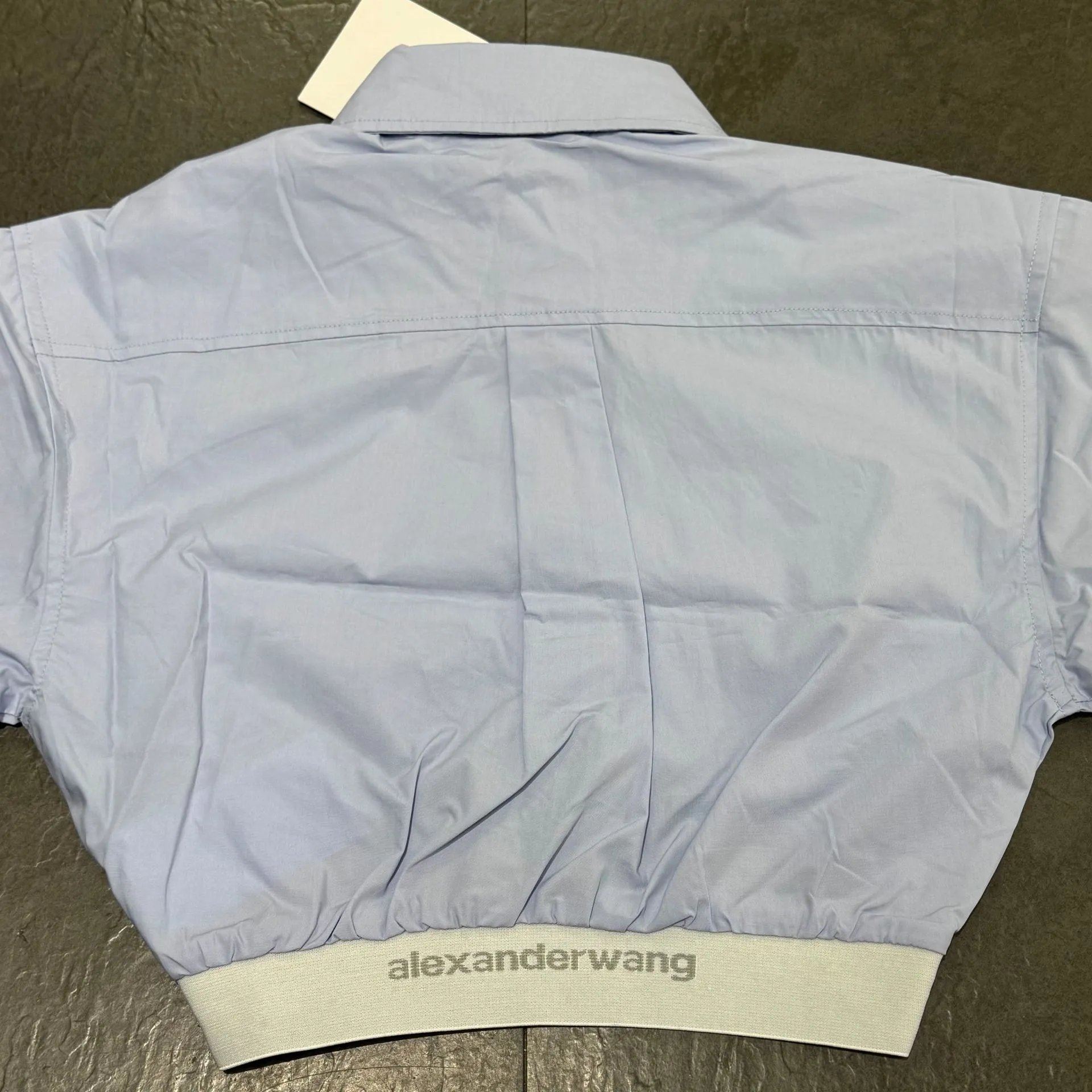 Alexander Wang Cropped Shirt with Elastic Waistband in Light Blue Tops Shirt - 4