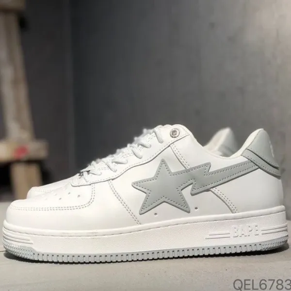 A Bathing Ape Bape Sta Low White Gray Black Sneakers - 3