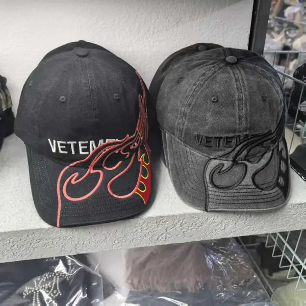 Vetements Flame Embroidered Washed Denim Baseball Cap Gray - 4