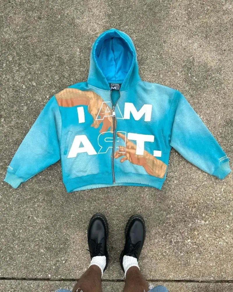 Design 'I AM' Graphic Zip-Up Hoodie Red - 5