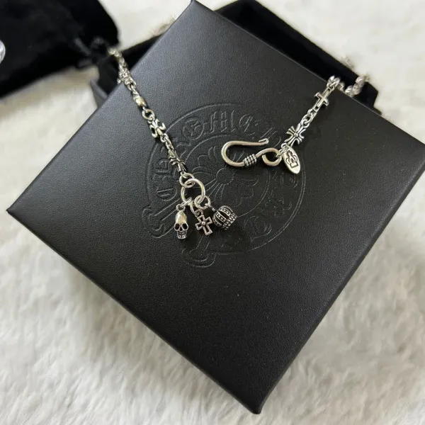 Chrome Hearts Cross Skull Charm Necklace Silver Jewelry - 1