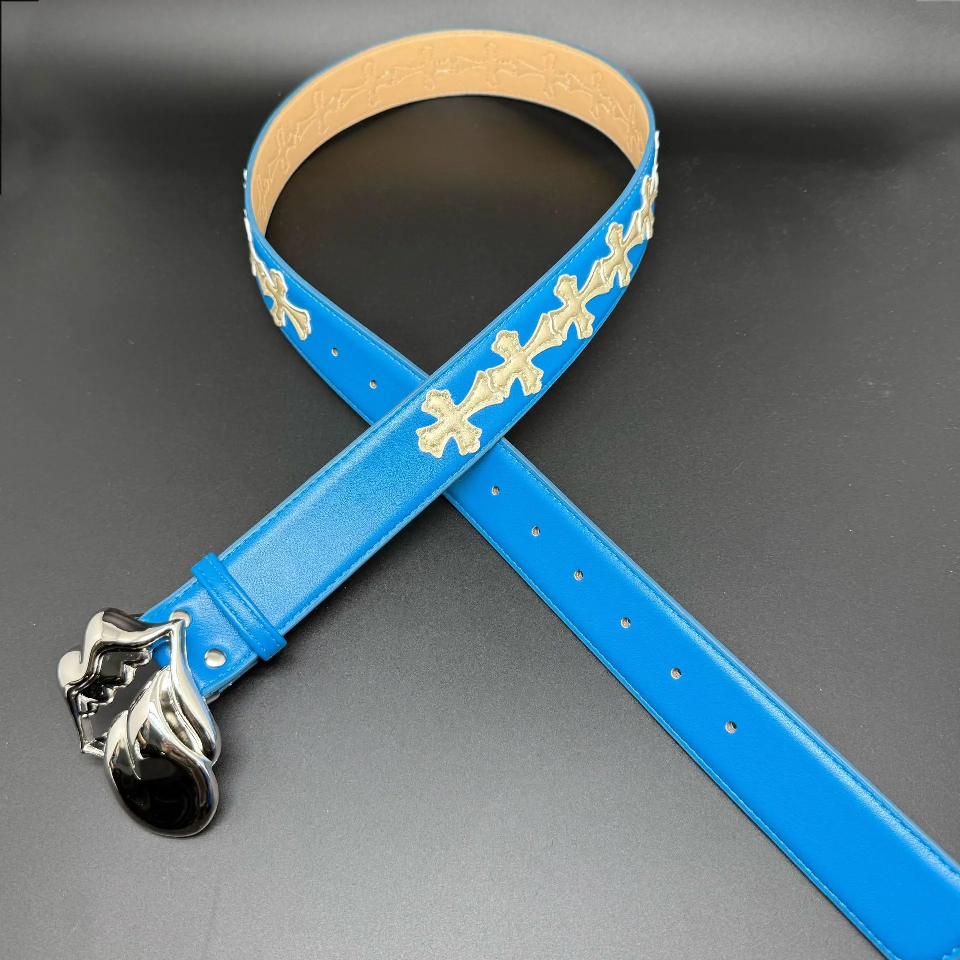 Chrome Hearts Cross-Embellished Turquoise Leather Belt - 11