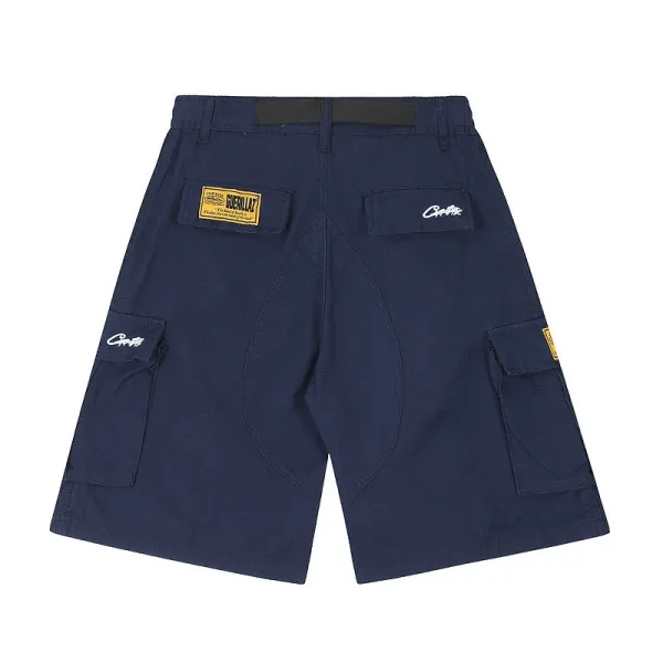 Design Cargo Shorts with Ship Graphic and Detachable Belt Navy - 26