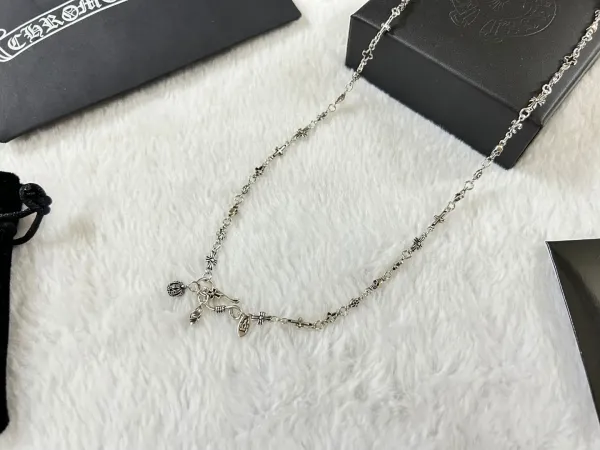 Chrome Hearts Cross Skull Charm Necklace Silver Jewelry - 9