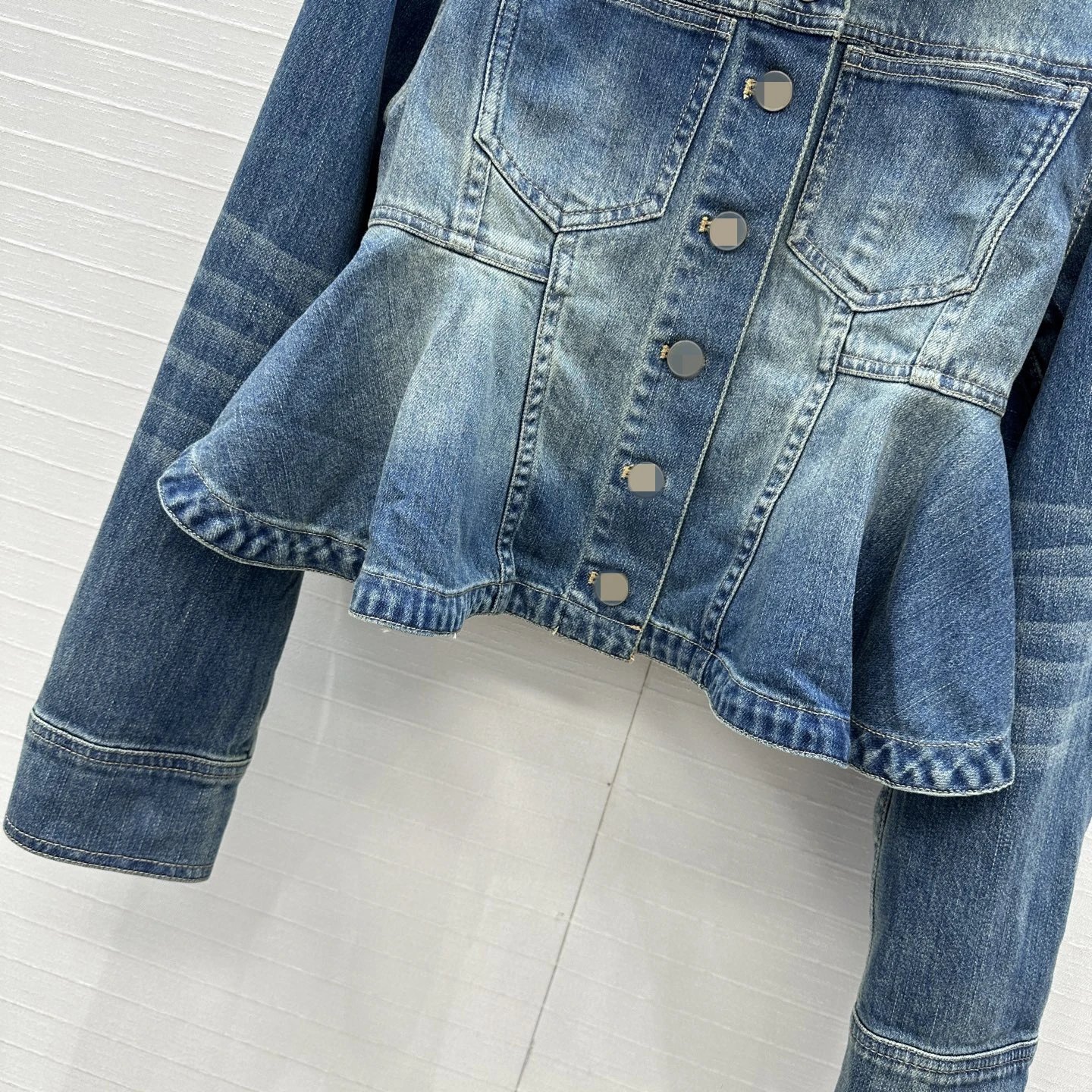 Design Peplum Hem Denim Jacket Blue Outerwear Denim Jacket - 4
