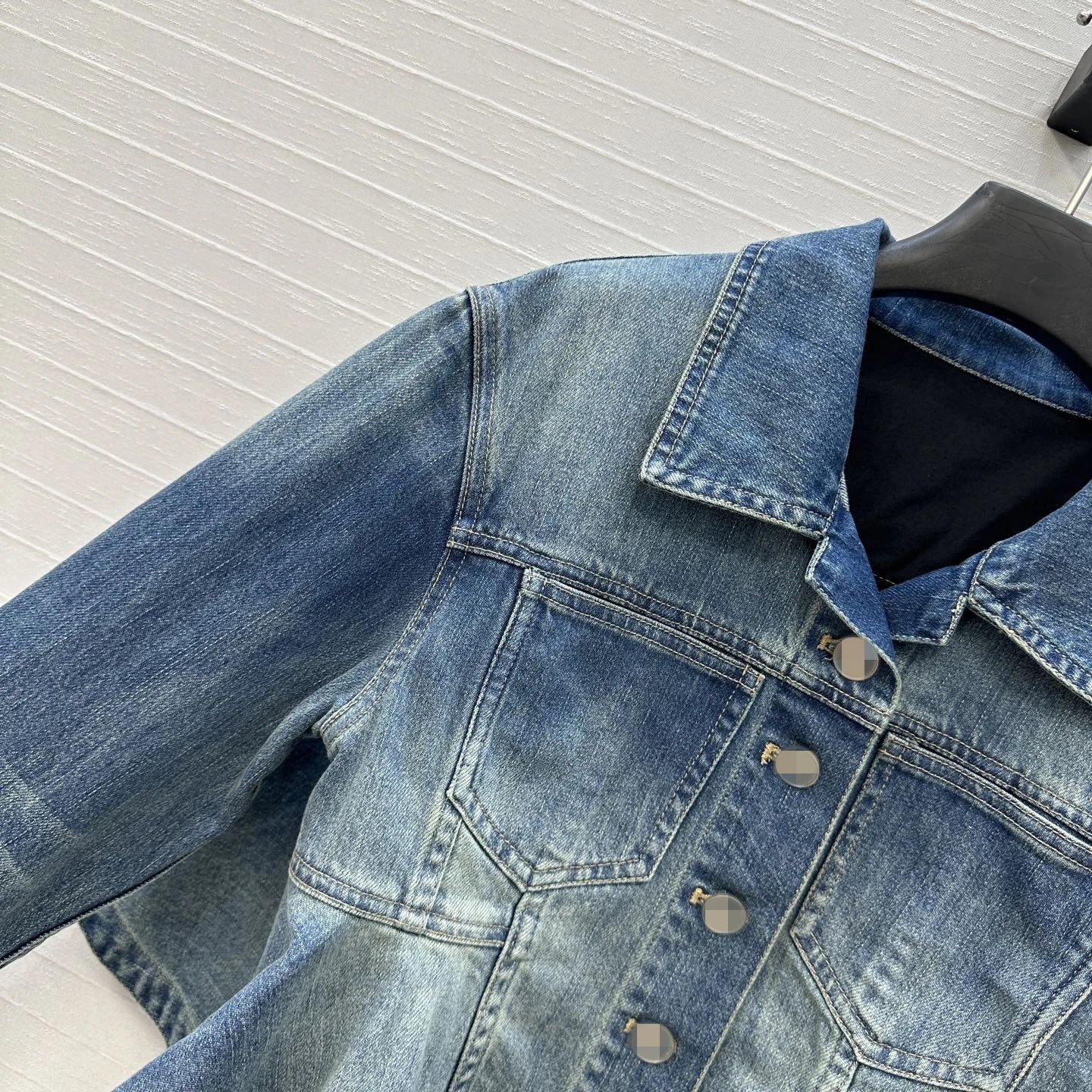 Design Peplum Hem Denim Jacket Blue Outerwear Denim Jacket - 3