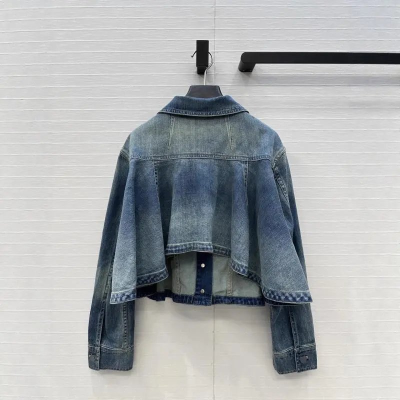 Design Peplum Hem Denim Jacket Blue Outerwear Denim Jacket - 7