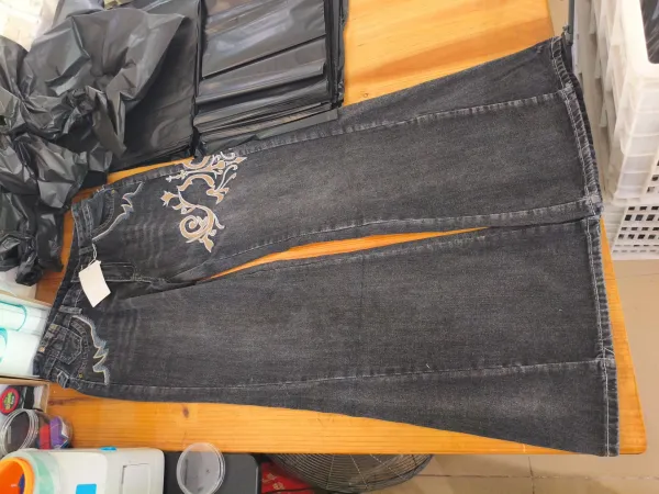 Design Flared Jeans with Embroidered Floral Motif and Chain Detail - 21