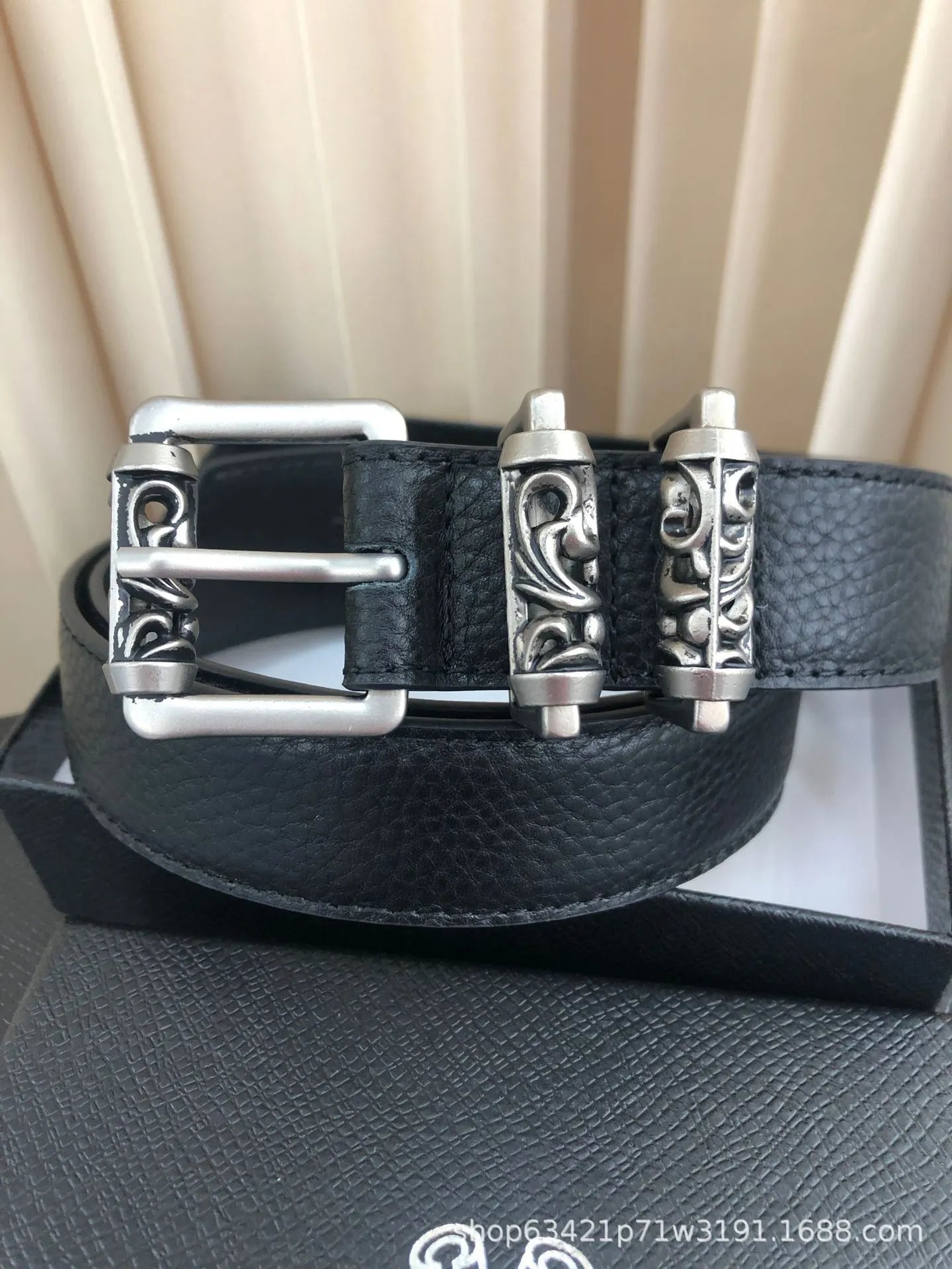 Chrome Hearts Double Stud Leather Belt Black - 7