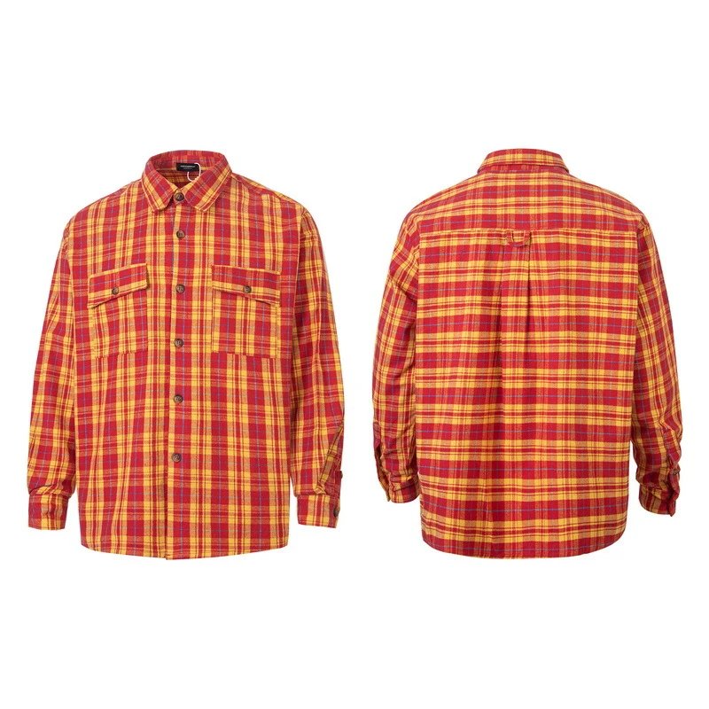 Design Flannel Shirt Red Yellow Plaid Shirt Tops.shirt - 4